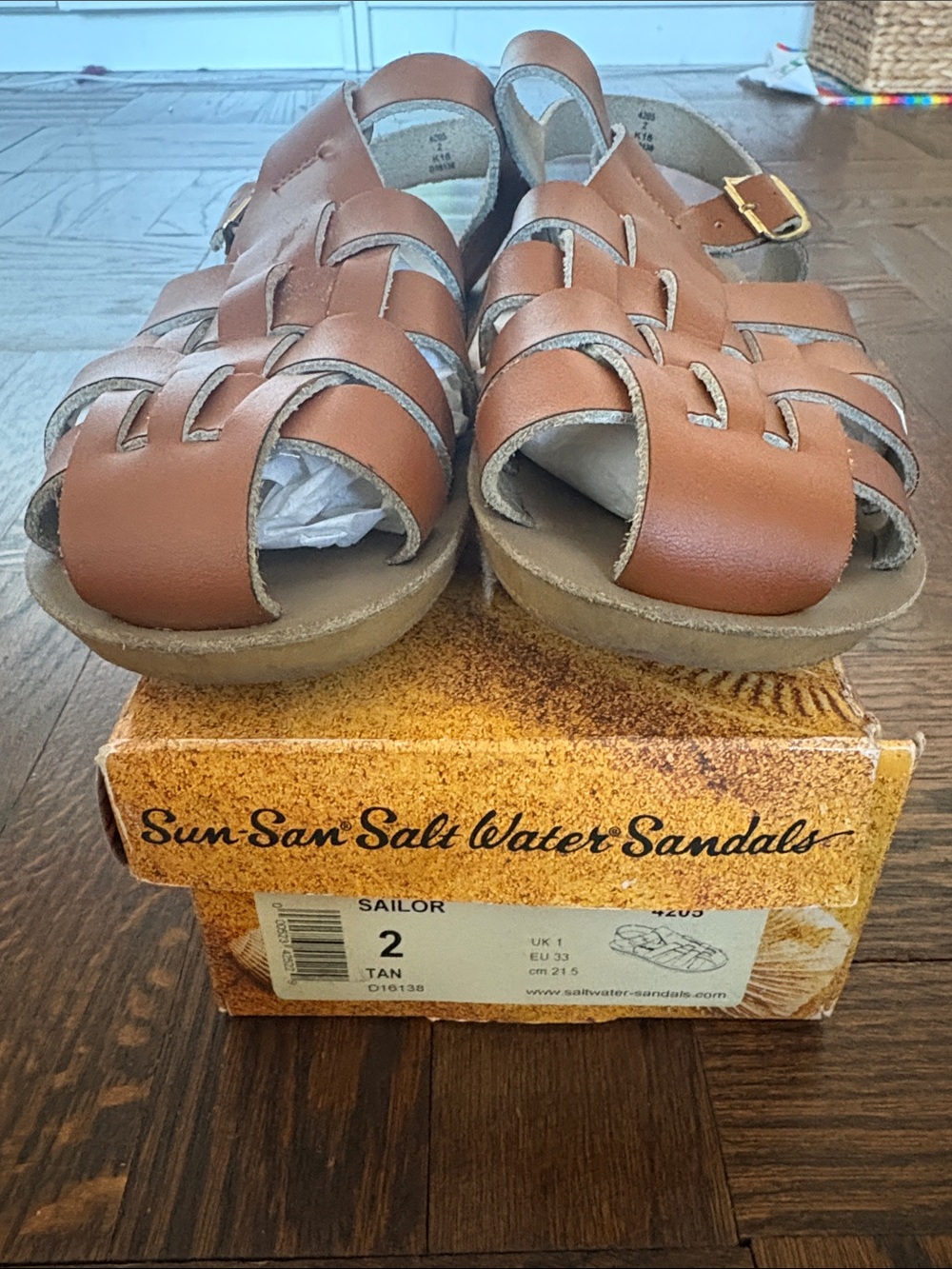 Salt Water Sandals by Hoy Brown Leather Woven Kids Sandals with Buckle - Picture 5 of 5